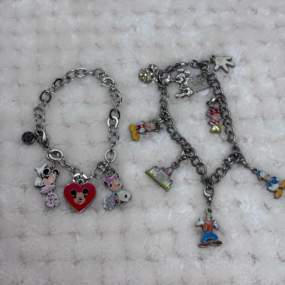 Disney Charm Bracelets with Mickey & Friends Charms - Silver Tone, Red Accent